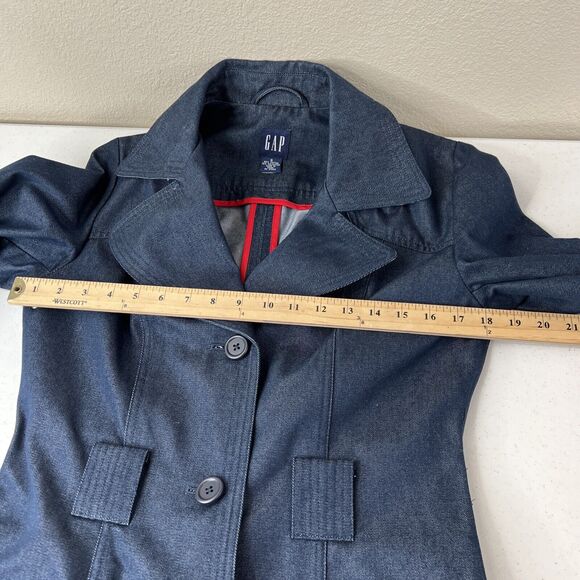Gap Denim Trench Coat Women Small Long Capsule Classic Preppy‎ Trend Y2K - Picture 8 of 9